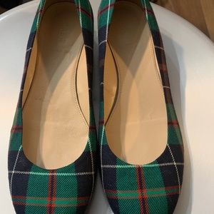 j crew tartan plaid gold block heel pumps sz.10